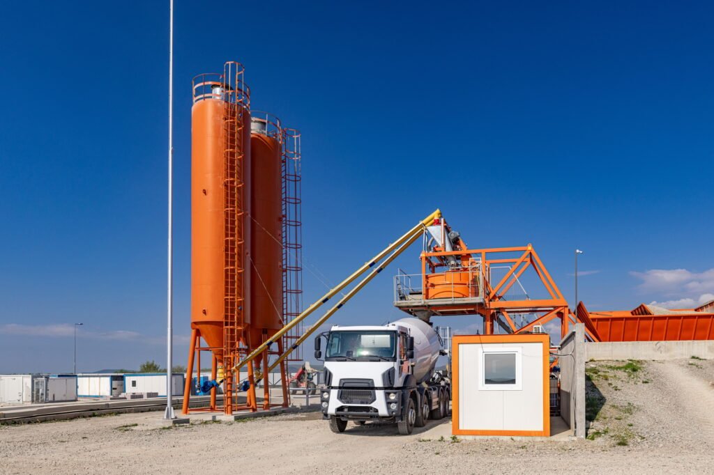 Vivid orange industrial cement plant